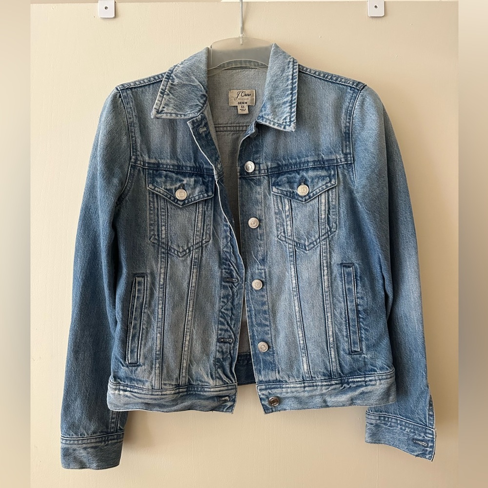J Crew Womens Denim Jacket Button Front Long Sleeve Light Blue Jean Wash XS